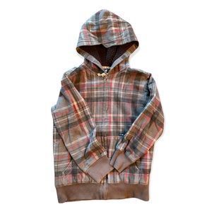Kid’s Plaid Fleece-lined Zip-up Hoodie Sweatshirt sz 8